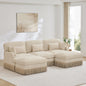 100"Comfy Chenille Leopard Printing U-Shaped Sofa,Delicate Tassel Edge,Movable Ottomans,Modern Fashion Style,Ergonomic Back and Seat Design,Easy Assembly,Deep Seat Design for Living Room,Beige Coffee