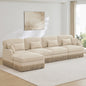 131"Comfy Chenille Leopard Printing L-Shaped Sofa,Delicate Tassel Edge,Movable Ottoman,Modern Fashion Style,Ergonomic Back and Seat Design,Easy Assembly,Deep Seat Design for Living Room,Beige Coffee