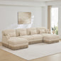 131"Comfy Chenille Leopard Printing U-Shaped Sofa,Delicate Tassel Edge,Movable Ottomans,Modern Fashion Style,Ergonomic Back and Seat Design,Easy Assembly,Deep Seat Designfor Living Room,Beige Coffee