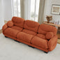 Pleated Design Cozy Chenille Fabric 3 Seater Modular Sofa with High-Density Ergonomic Foam Seat, Curved Round Armrests and 2 Round Throw Pillows,Orange