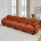 Pleated Design Cozy Chenille Fabric 4 Seater Modular Sofa with High-Density Ergonomic Foam Seat, Curved Round Armrests and 2 Round Throw Pillows,Orange