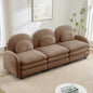 Teddy Fabric Soft Cloud-like 3-Seat Sofa,Curved Backrest and Armrest with Curved Lumbar Pillows, Modular 3 Seater Couch with Supportive Double-layer cushion, Camel