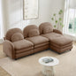 Teddy Fabric Cloud-like 3-Seat Sofa,Curved Backrest and Armrest with Curved Lumbar Pillows, Sectional 3 Seater Modular Couch with Movable Ottoman and Supportive Double-layer cushion, Camel