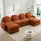 Teddy Fabric Cloud-like 4-Seat Sofa,Curved Backrest and Armrest with Curved Lumbar Pillows, Sectional 4 Seater Modular Couch with 2 movable Ottomans and Supportive Double-layer cushion,Orange
