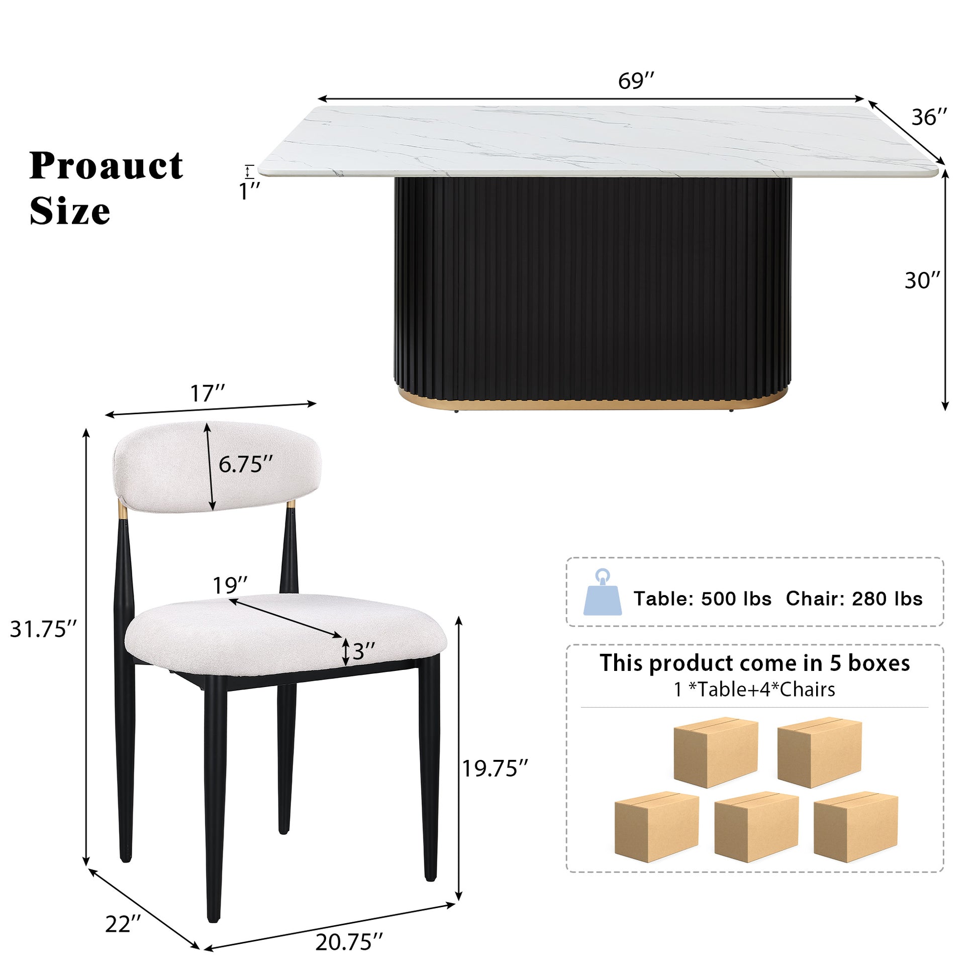 69 Inch Rectangular Faux Marble Dining Table - Beige White