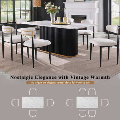 69 Inch Rectangular Faux Marble Dining Table - Beige White