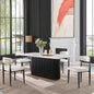 69 Inch Rectangular Faux Marble Dining Table, Black Wave Metal Base with Gold Trim, Seats 4 for Kitchen, Dining Room & Reception Area