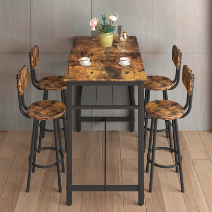 4-Person Brown MDF Dining Table Set with 4 Stools for Dining Room