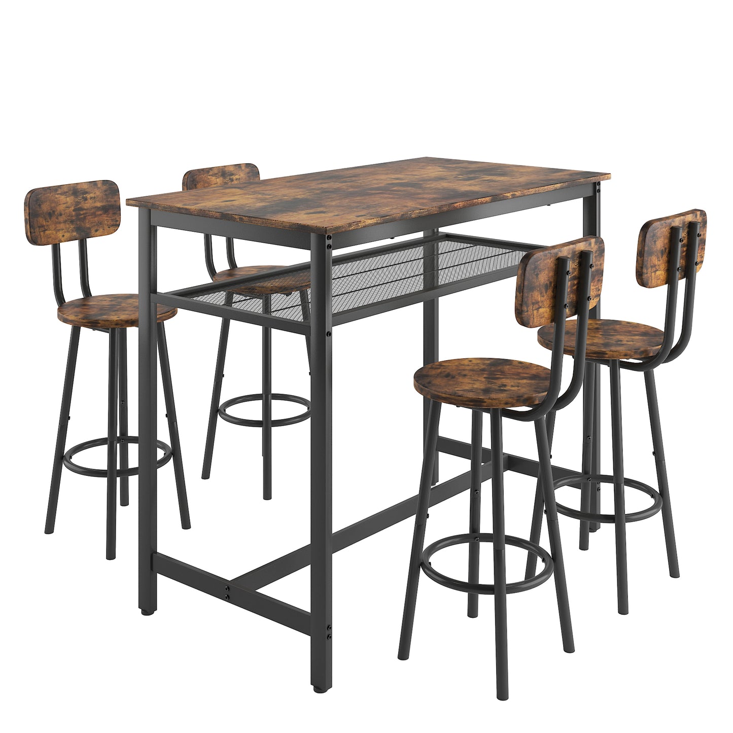 4-Person Brown MDF Dining Table Set with 4 Stools for Dining Room