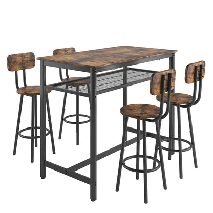 4-Person Brown MDF Dining Table Set with 4 Stools for Dining Room