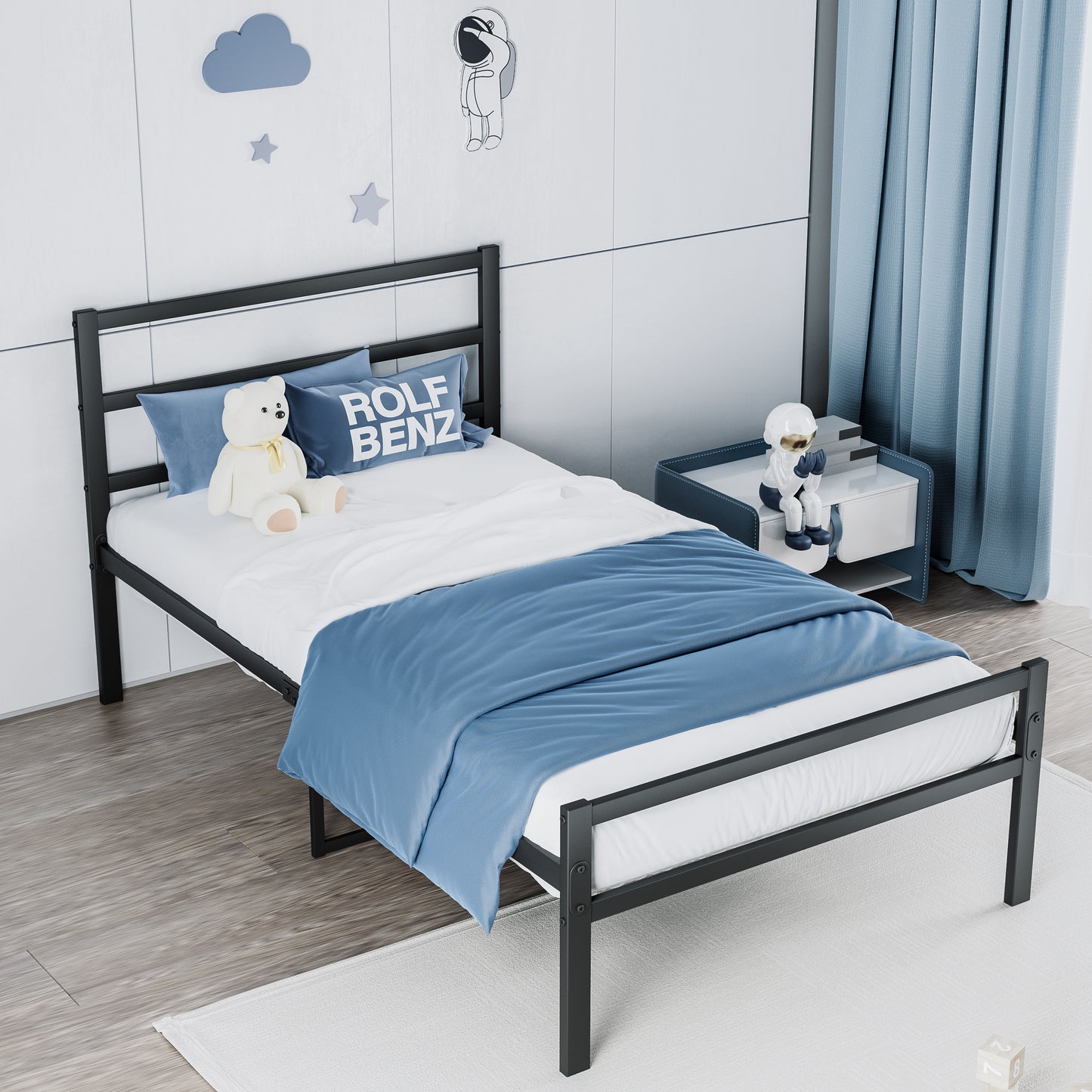 Metal Platform Bed frame with Headboard, Sturdy Metal Frame, No Box Spring Needed(Twin)