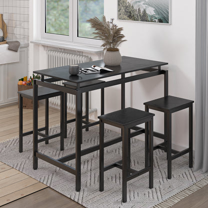 5 Pieces Dining Table Set for 4,Black Bar Table Set with 4 Bar Stools Counter Height Bar Table and Chairs Set. Pub Table Set Breakfast Table for Kitchen, Small Space