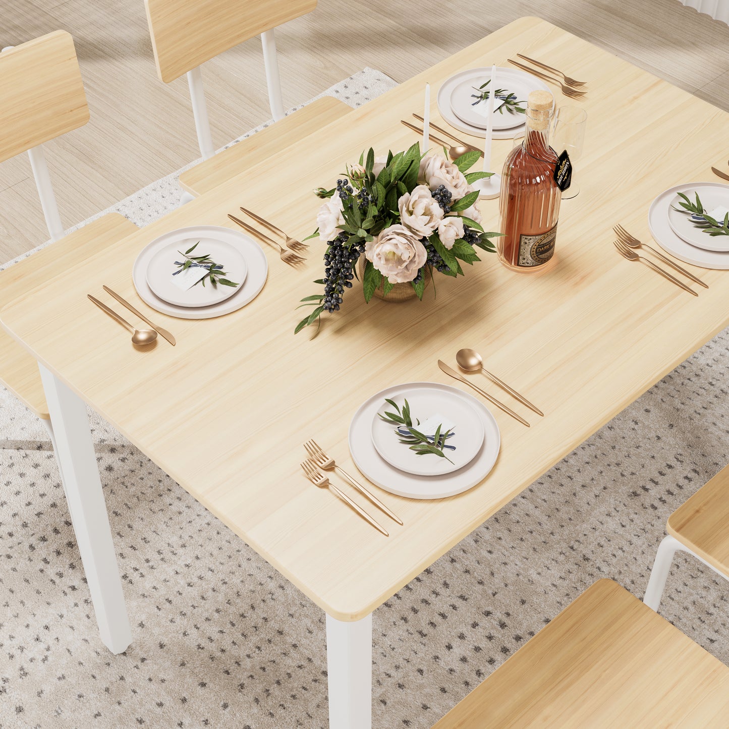 4-Person Oak Dining Table Set with 4 Chairs - Kitchen Table for Dining Room
