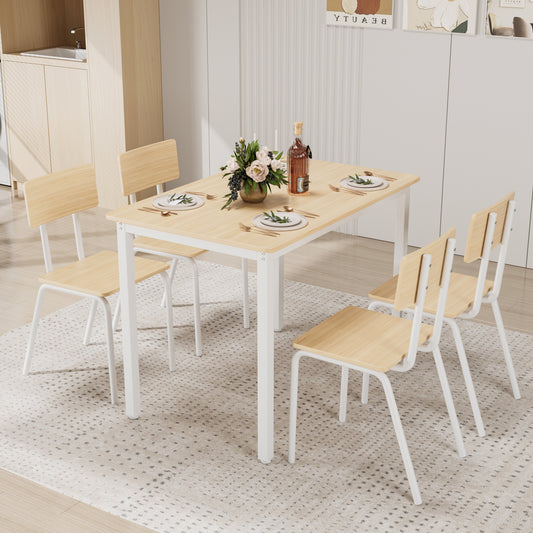 5-Piece Dining Table Set with 4 Chairs, 43" Kitchen Table & Chairs Set for 4, Dining Room Table with Metal Frame & MDF Board, Perfect for Small Space, Easy Clean