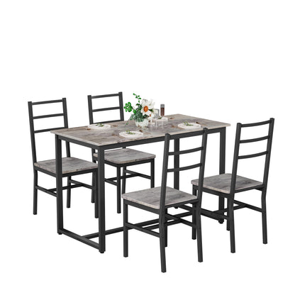 Gray MDF Dining Table Set - 4 Chairs Kitchen Desk