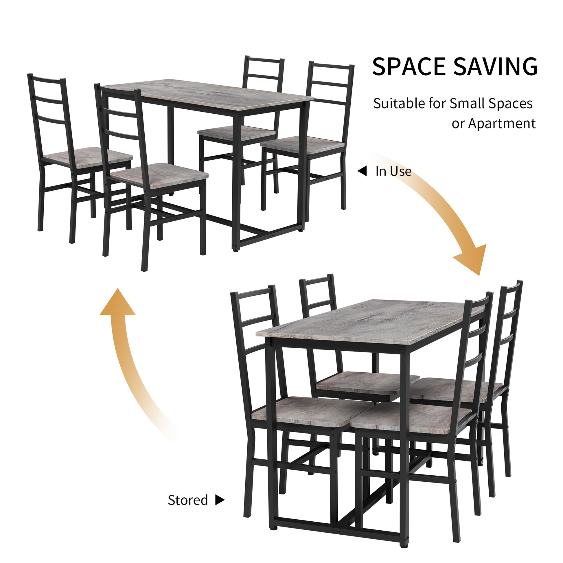 Gray MDF Dining Table Set - 4 Chairs Kitchen Desk