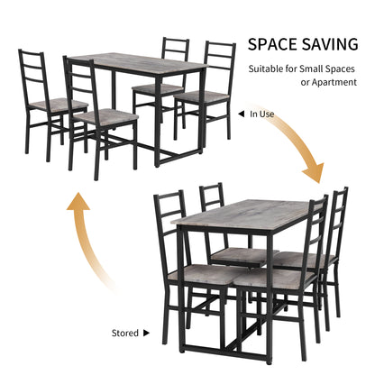 Gray MDF Dining Table Set - 4 Chairs Kitchen Desk