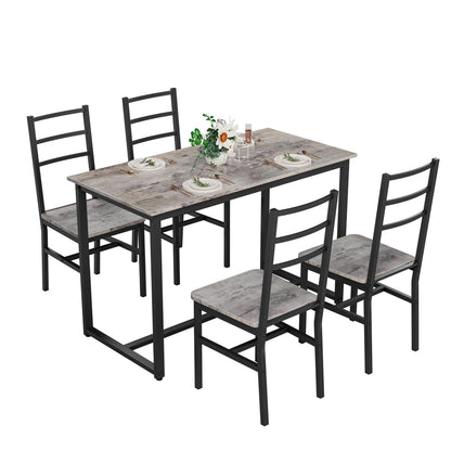 Gray MDF Dining Table Set - 4 Chairs Kitchen Desk