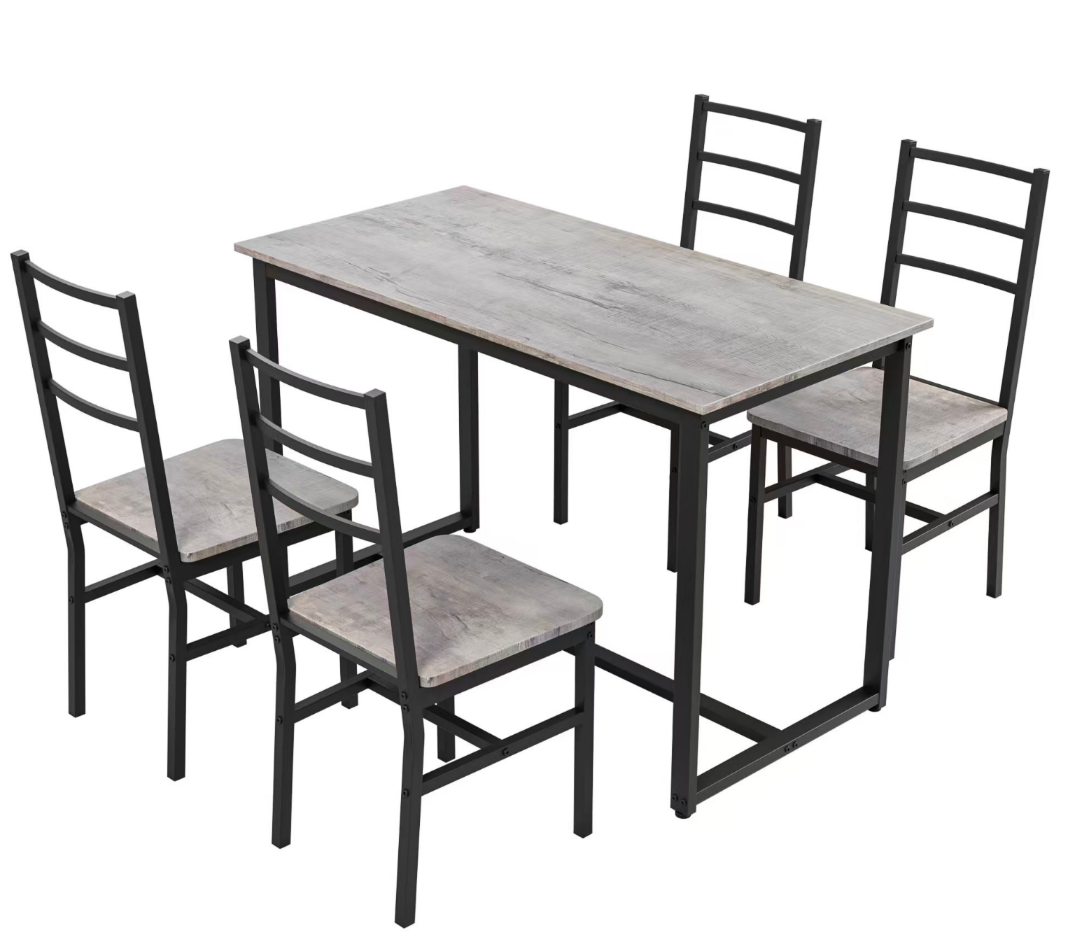 Gray MDF Dining Table Set - 4 Chairs Kitchen Desk