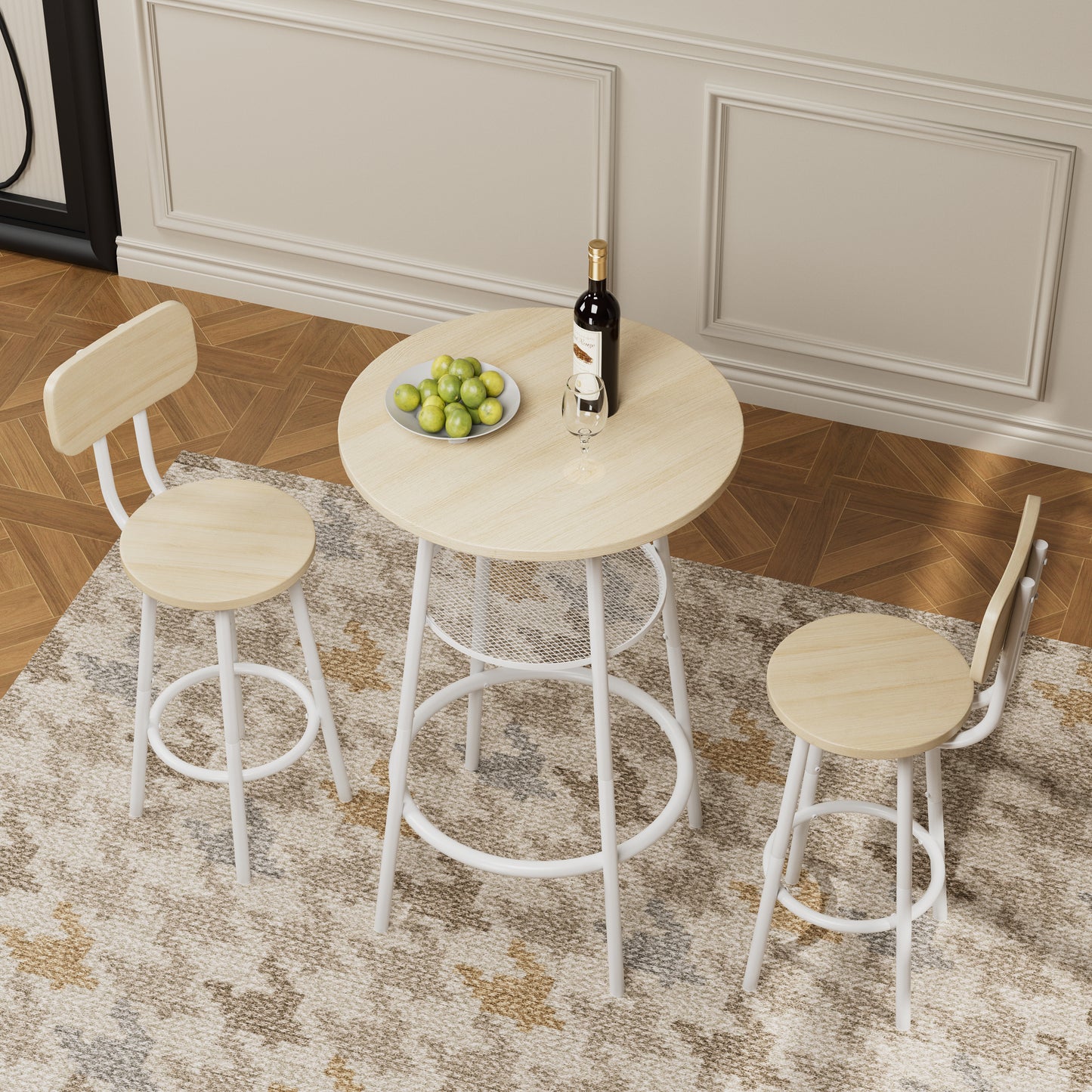White Oak Counter Height Table Set with 2 Bar Stools