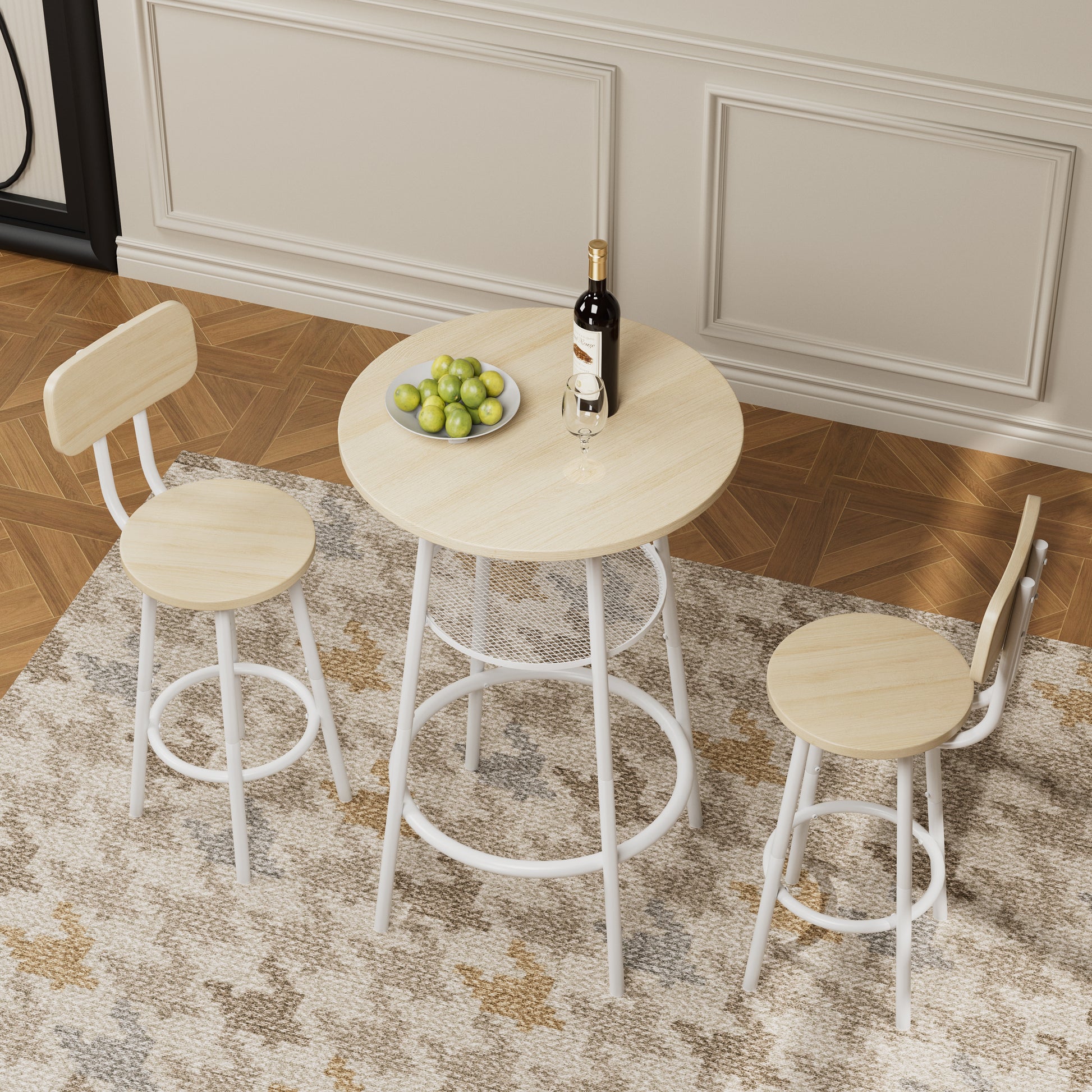 White Oak Counter Height Table Set with 2 Bar Stools