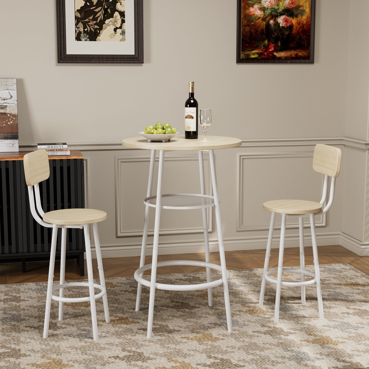 White Oak Counter Height Table Set with 2 Bar Stools