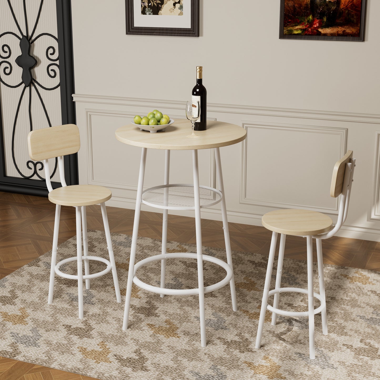 White Oak Counter Height Table Set with 2 Bar Stools
