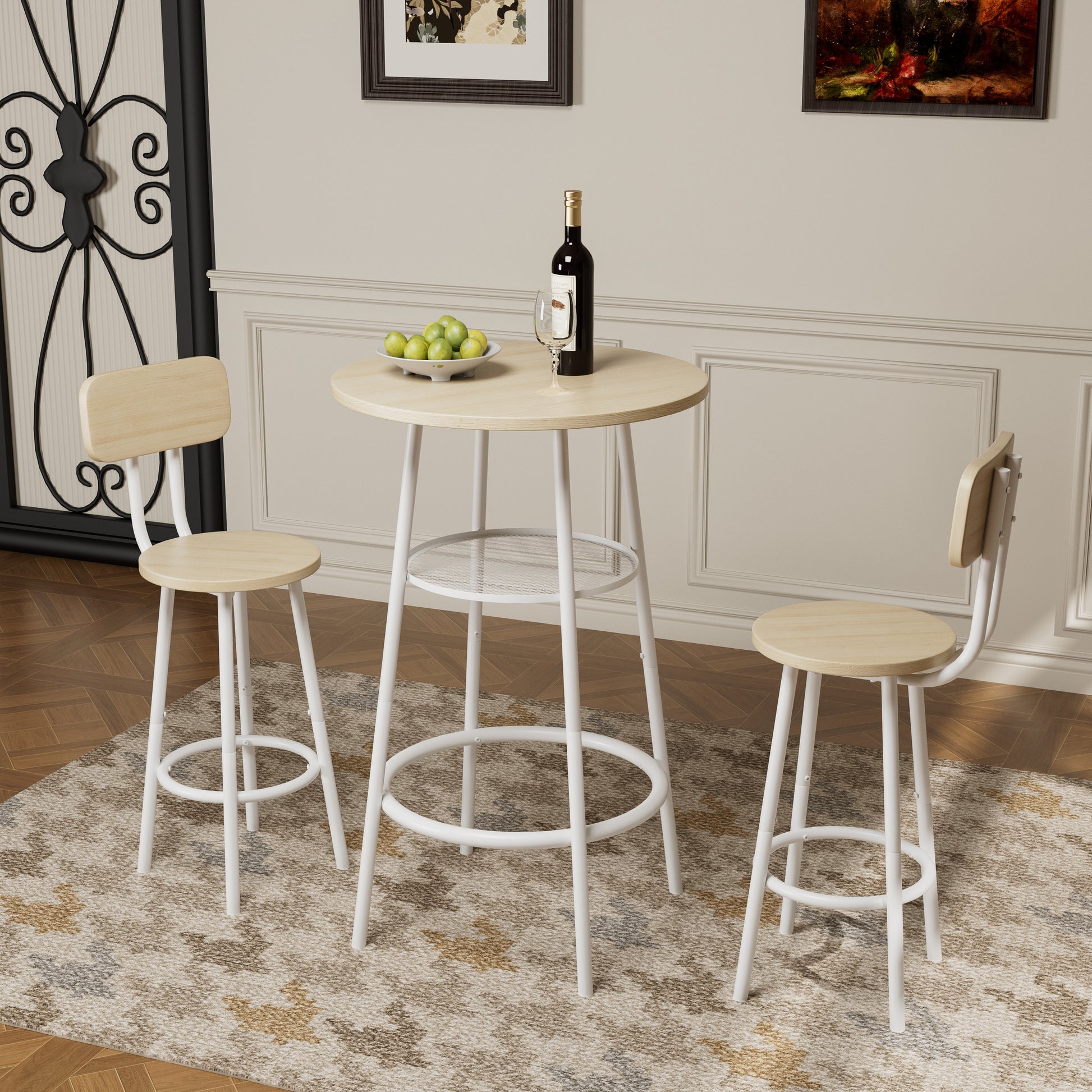 White Oak Counter Height Table Set with 2 Bar Stools
