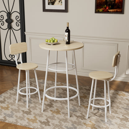 White Oak Counter Height Table Set with 2 Bar Stools