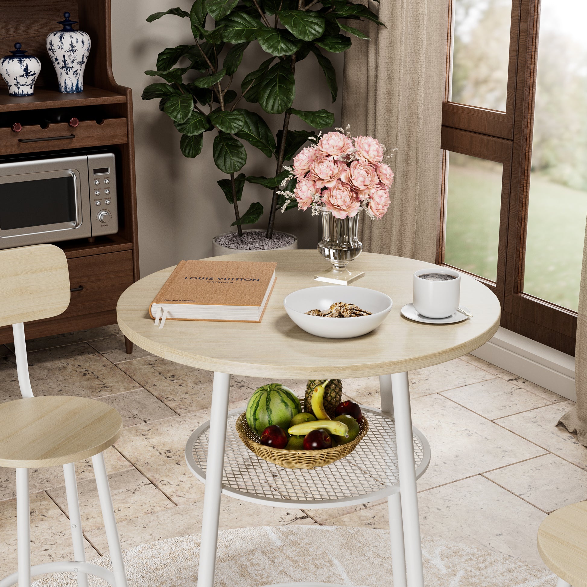 White Oak Counter Height Table Set with 2 Bar Stools
