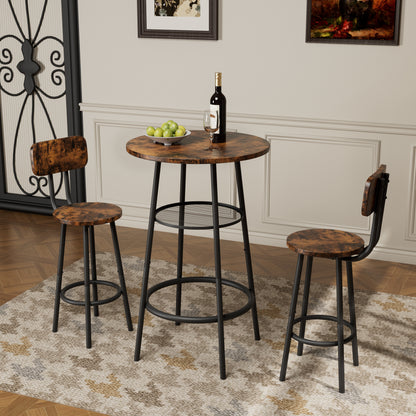 Brown MDF Kitchen Bar Table with 2 Foldable Stools for Dining Room