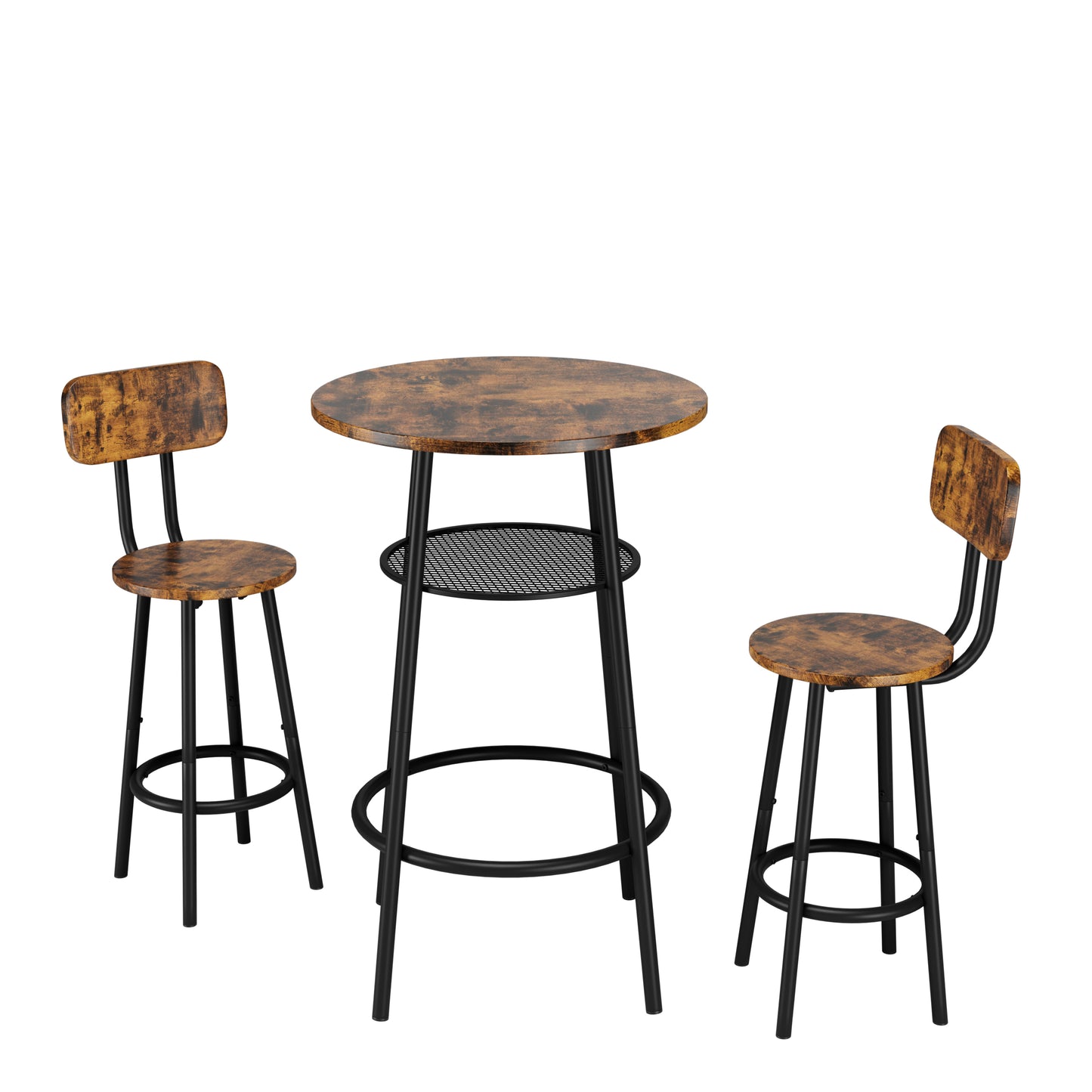 Brown MDF Kitchen Bar Table with 2 Foldable Stools for Dining Room