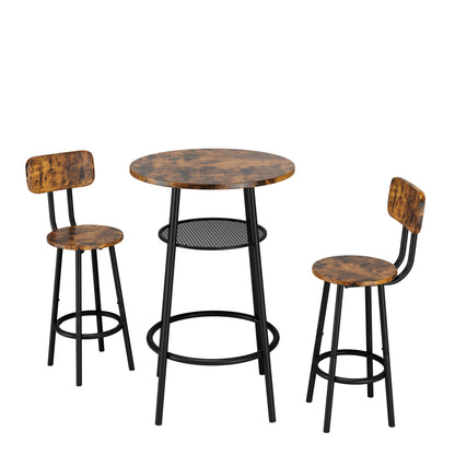 Brown MDF Kitchen Bar Table with 2 Foldable Stools for Dining Room