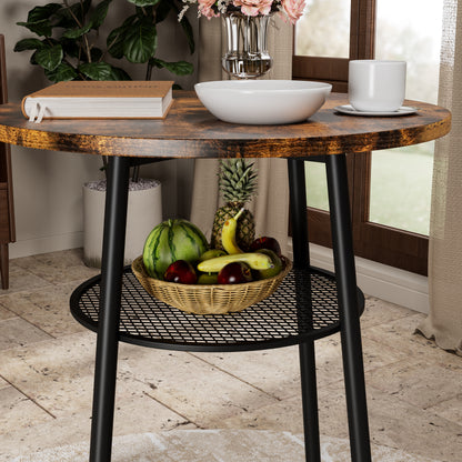 Brown MDF Kitchen Bar Table with 2 Foldable Stools for Dining Room