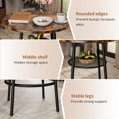 Brown MDF Kitchen Bar Table with 2 Foldable Stools for Dining Room