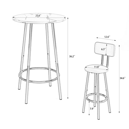 Brown MDF Kitchen Bar Table with 2 Foldable Stools for Dining Room