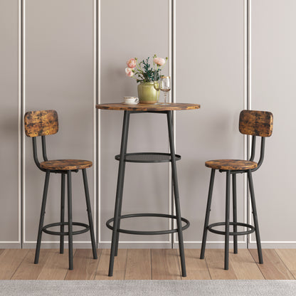 Brown MDF Kitchen Bar Table with 2 Foldable Stools for Dining Room