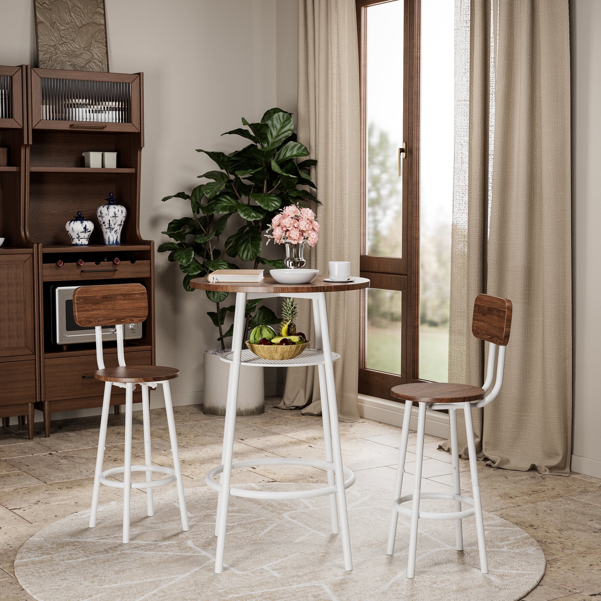 Round Wood Dining Set with Stools for Kitchen and Cafe Use for Dining Room