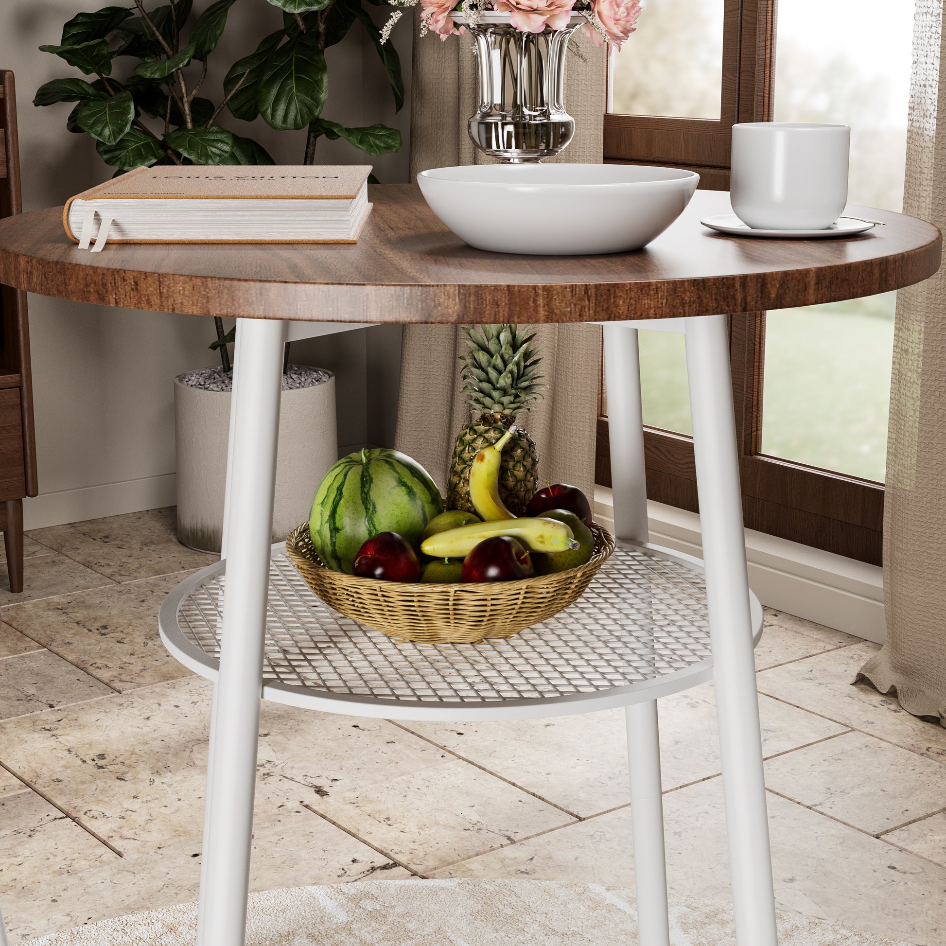 Round Wood Dining Set with Stools for Kitchen and Cafe Use for Dining Room
