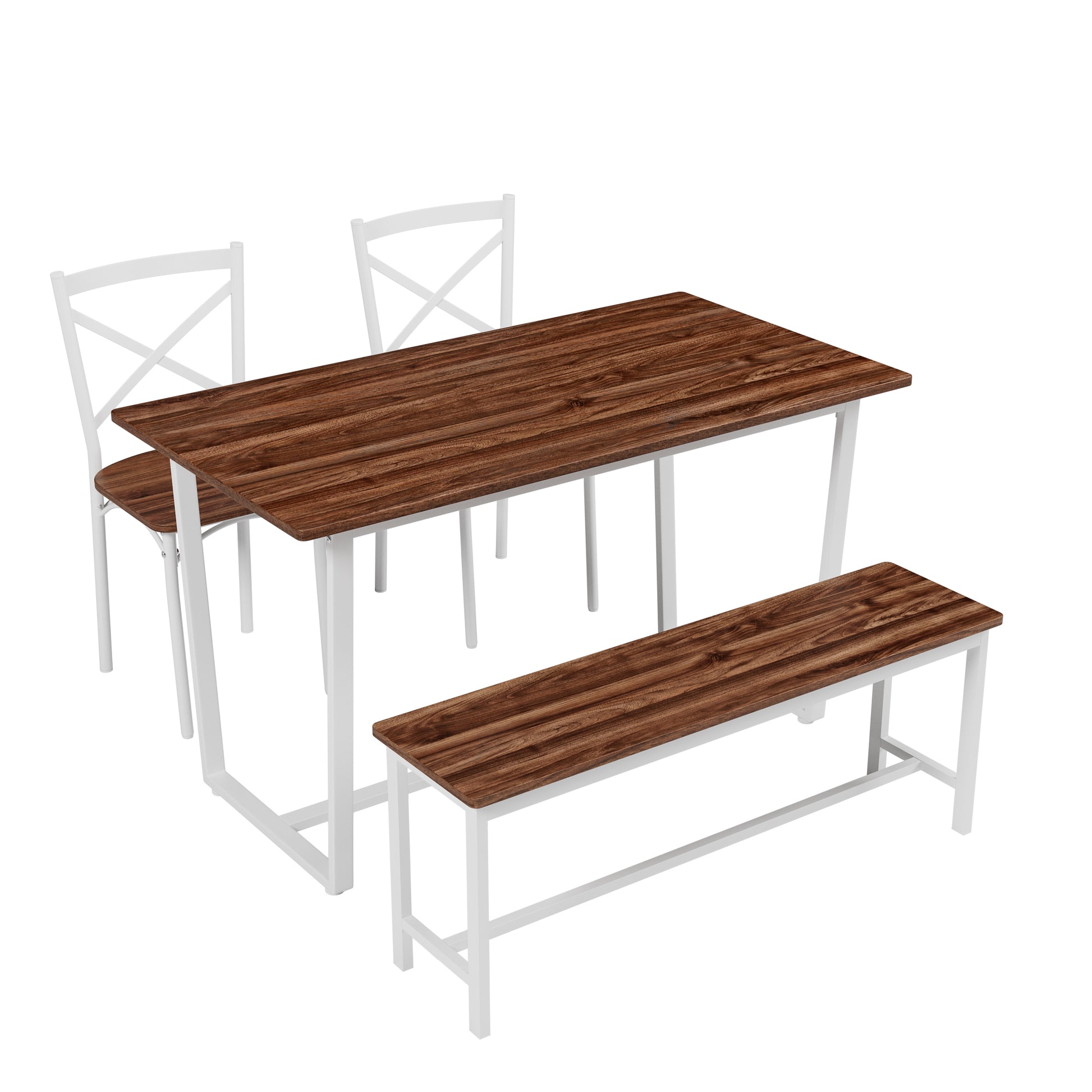 Dark Walnut Industrial Dining Set with Steel Frame and Chairs for Dining Room