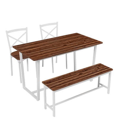 Dark Walnut Industrial Dining Set with Steel Frame and Chairs for Dining Room
