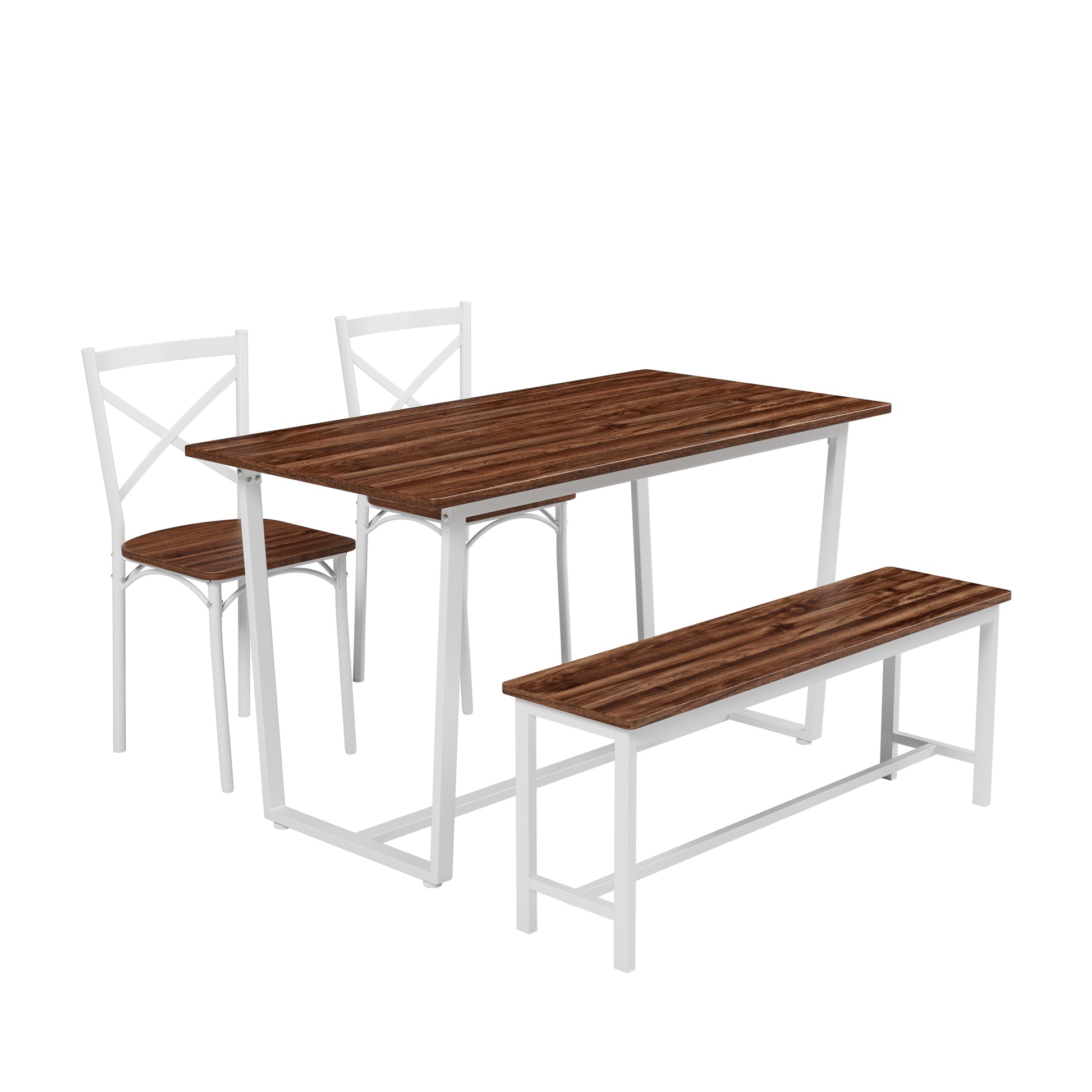 Dark Walnut Industrial Dining Set with Steel Frame and Chairs for Dining Room