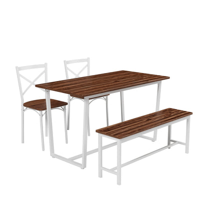 Dark Walnut Industrial Dining Set with Steel Frame and Chairs for Dining Room