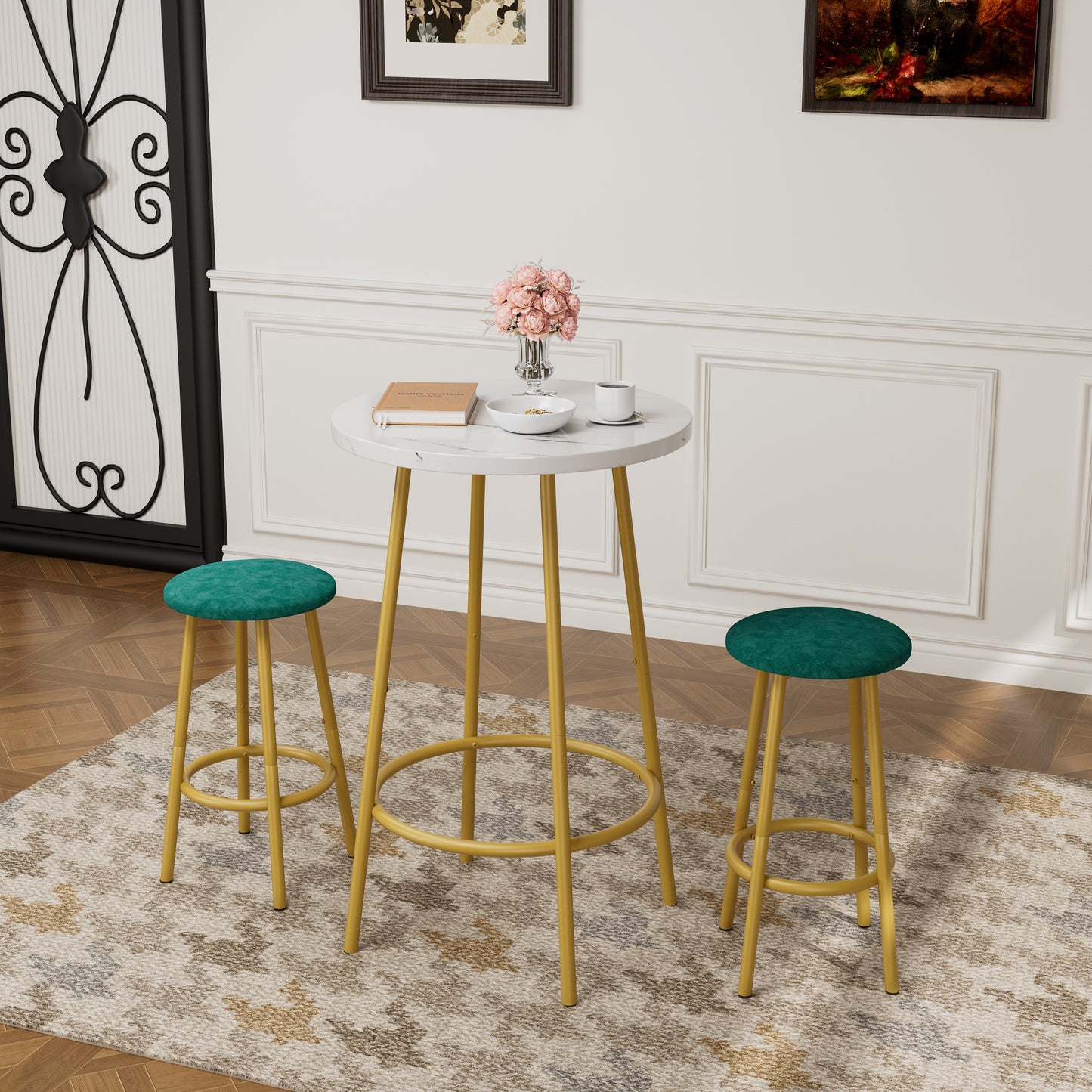3-Piece Bar Table Set with 2 Bar Stools – Modern Pub Table