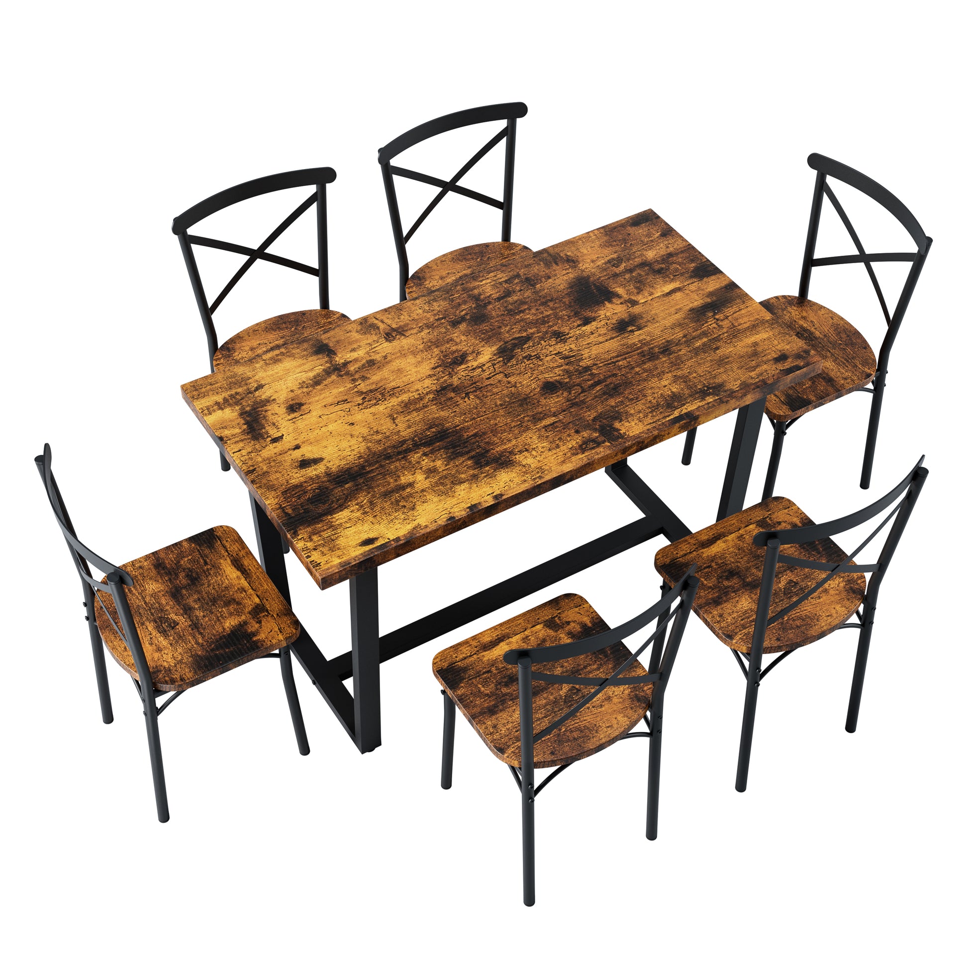 6-Person Brown Dining Table Set with Steel Frame