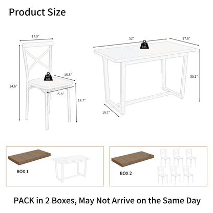 6-Person Brown Dining Table Set with Steel Frame