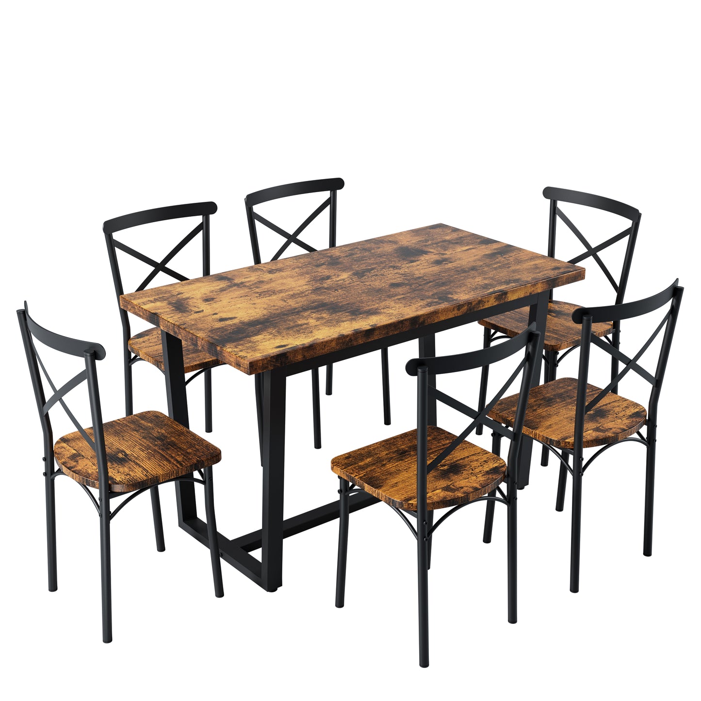 6-Person Brown Dining Table Set with Steel Frame