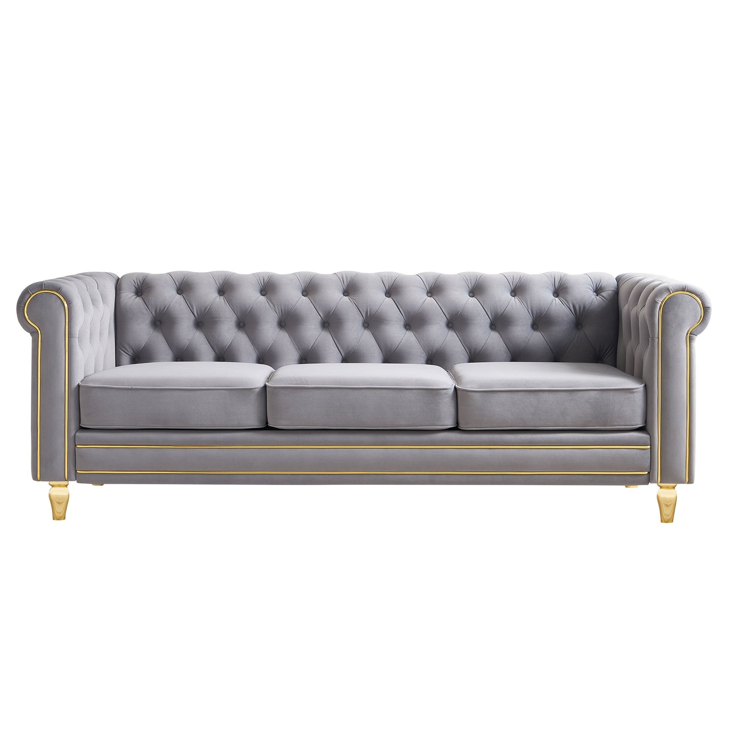 Chesterfield Velvet Sofa 84.65 inch for Living Room Light Grey Color