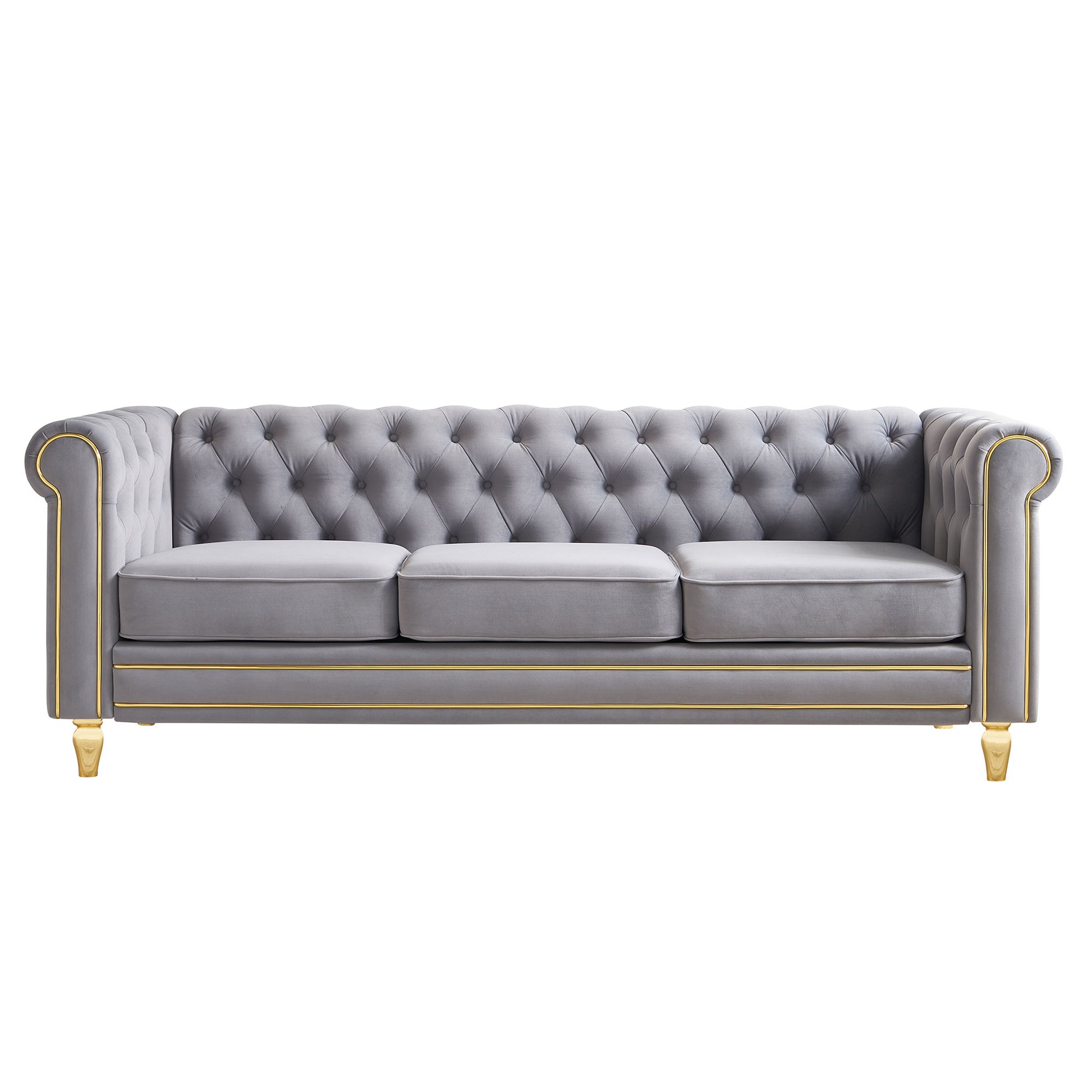 Chesterfield Velvet Sofa 84.65 inch for Living Room Light Grey Color