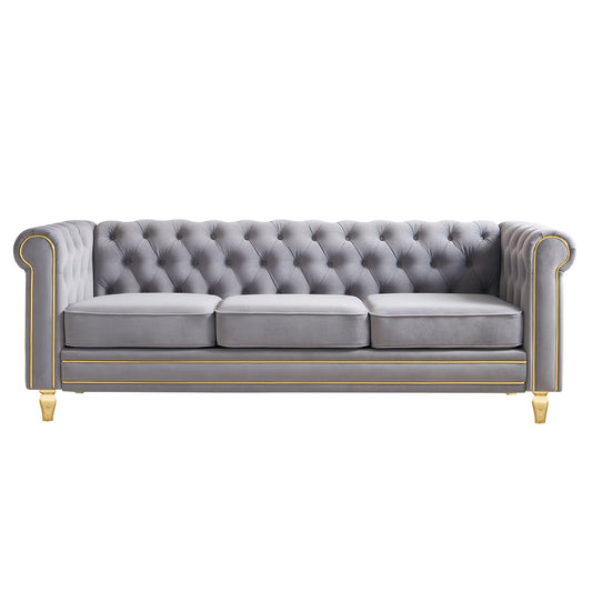 Chesterfield Velvet Sofa 84.65 inch for Living Room Light Grey Color
